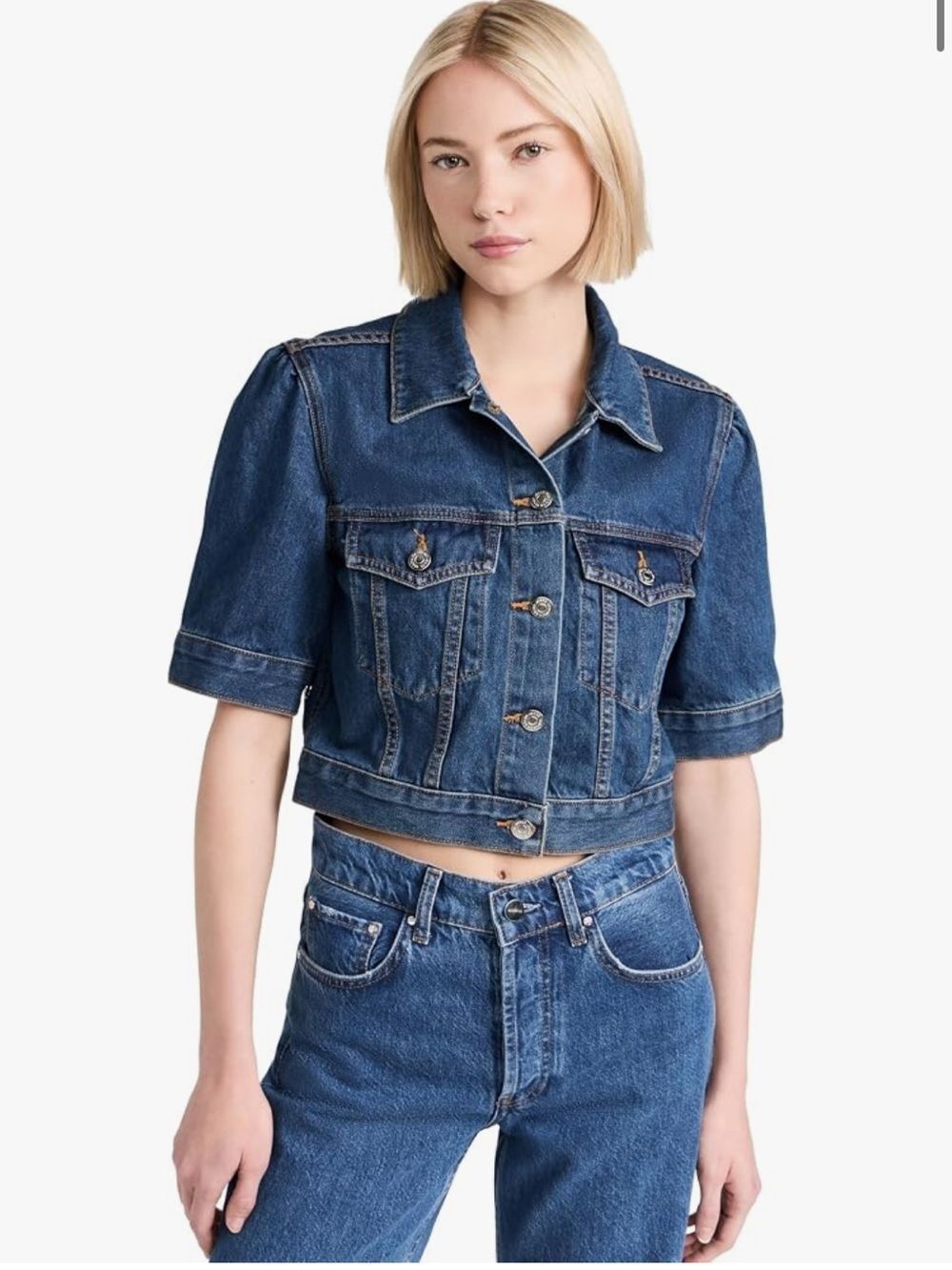 Veronica Beard Raina Short Sleeve Denim Jacket Medium Wash Streetwear Sz L
